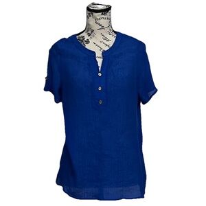 anthropologie Naif Blue Crinkle Gauze Blouse Art To Wear Preppy Coastal Beach PM